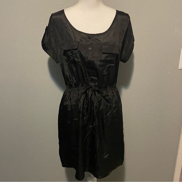 Rhapsody Black Shiny Shirt Dress Size Large - Picture 2 of 12